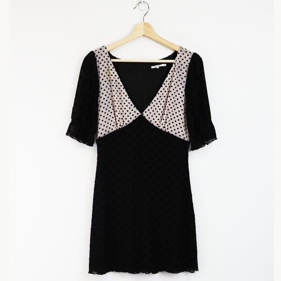 Tularosa Baby Doll Contrast Polka Dot Print Mini Dress‎ Black Blush Pink Small - Picture 1 of 7